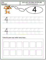 okul öncesi 4 sayısı çizgi çalışması